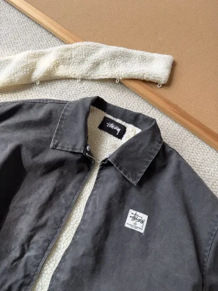 Stüssy Sherpa-Lined Bomber Jacket Charcoal Gray Outerwear - 11