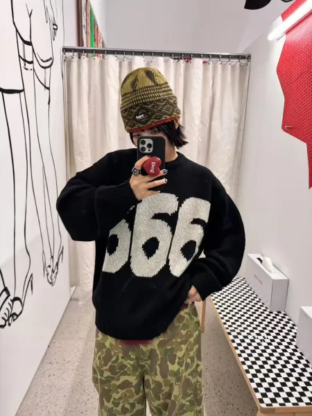 Supreme x 3e Sport Knit Sweater Black '666' Graphic Sweater - 17