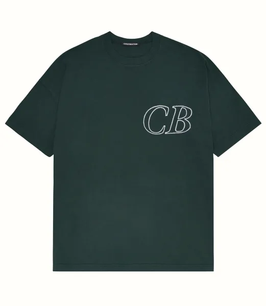 Cole Buxton CB Outline Embroidered T-Shirt Forest Green - 1