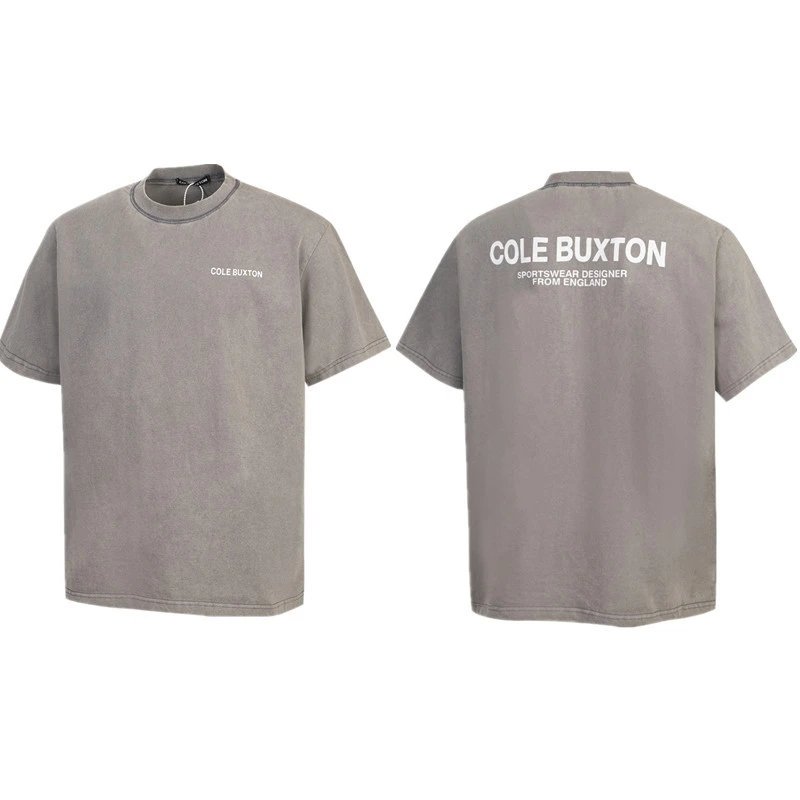 Cole Buxton Logo Print Washed Gray T-Shirt - 1