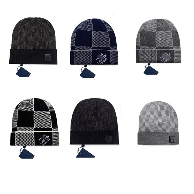 Catalog seller-listing image: Letter-label knit beanie; not warehouse QC