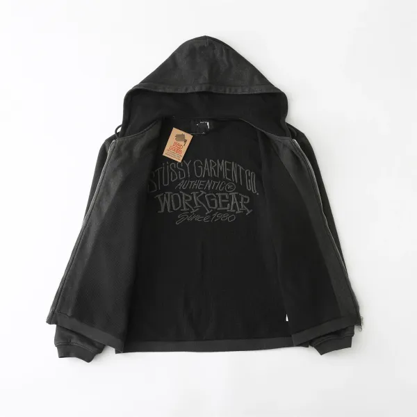 Stüssy Garment Co. Workgear Waffle-Knit Hooded Jacket Black - 1