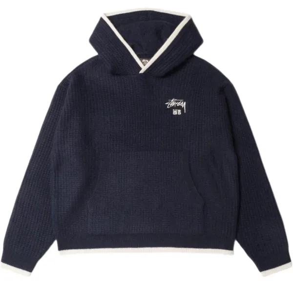 Stüssy x Wales Bonner Waffle Knit Hoodie Navy - 1