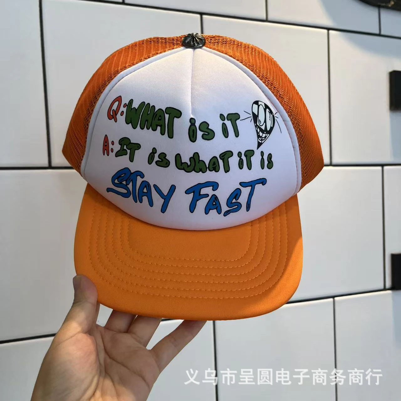 Design Streetwear Trucker Cap Orange/White Graphic Baseball Cap - 17
