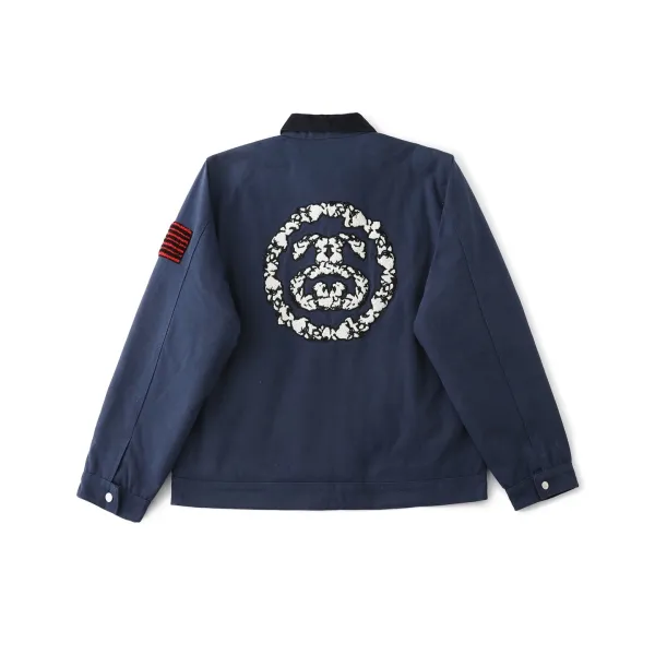 A Bathing Ape Bapesta Logo Embroidered Navy Work Jacket - 1