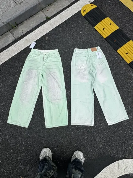 Acne Studios Wide-Leg Jeans Mint Washed Denim Jeans - 1