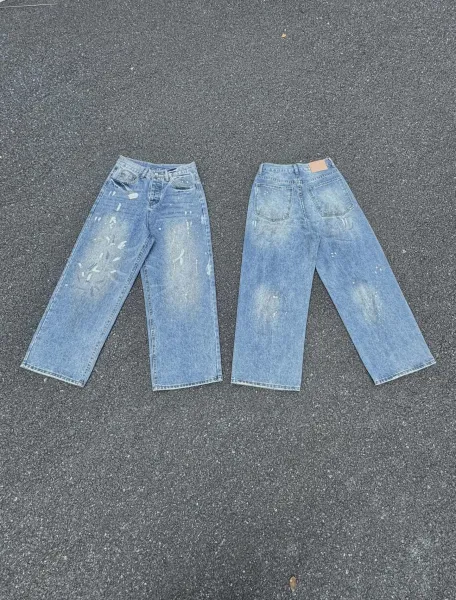 Design Distressed Wide-Leg Jeans in Light Wash Blue - 1