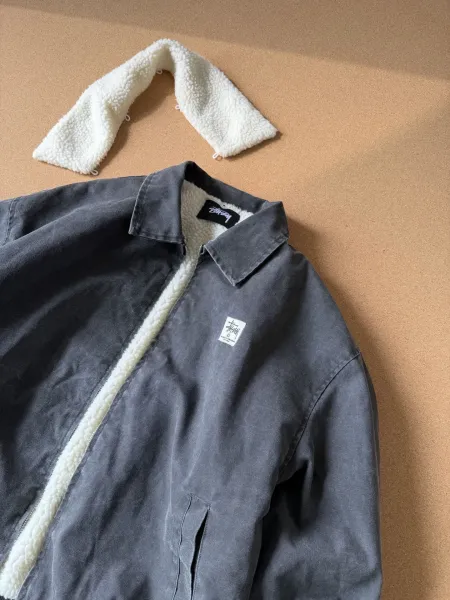 Stüssy Sherpa-Lined Bomber Jacket Charcoal Gray Outerwear - 10