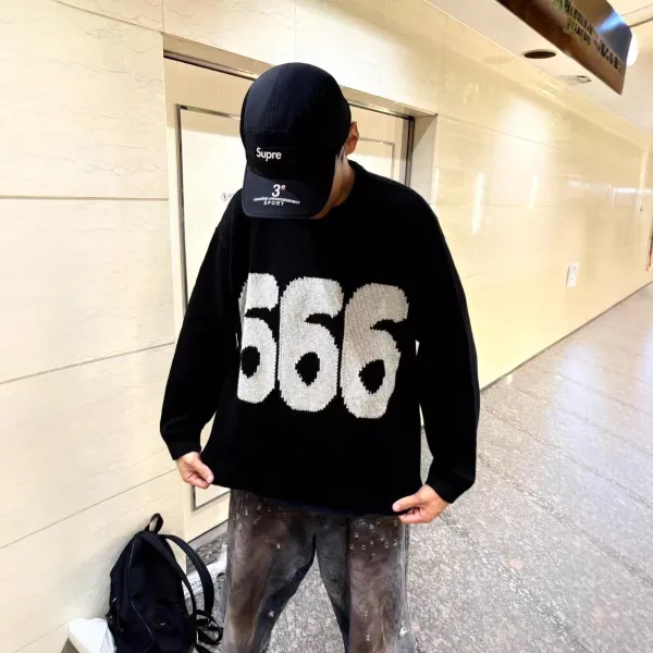 Supreme x 3e Sport Knit Sweater Black '666' Graphic Sweater - 1
