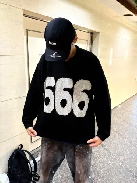 Supreme x 3e Sport Knit Sweater Black '666' Graphic Sweater - 16