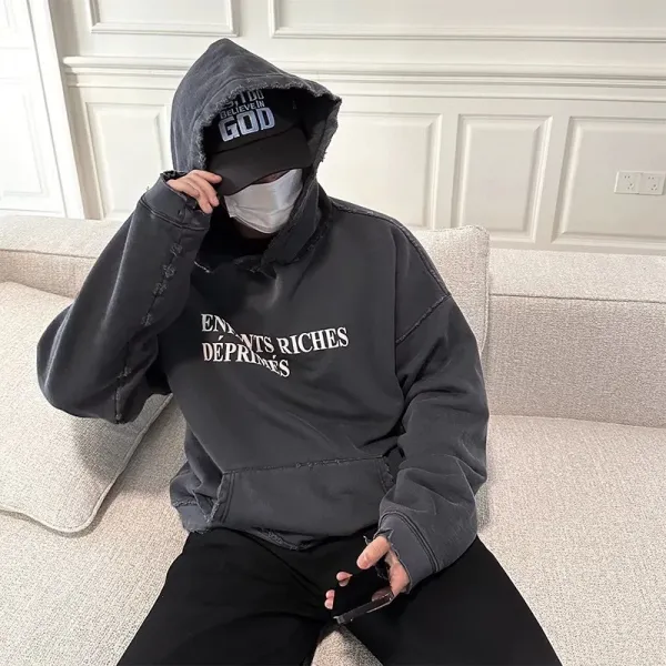 Enfants Riches Déprimés Hoodie in Washed Blue with Printed Face Mask - 42