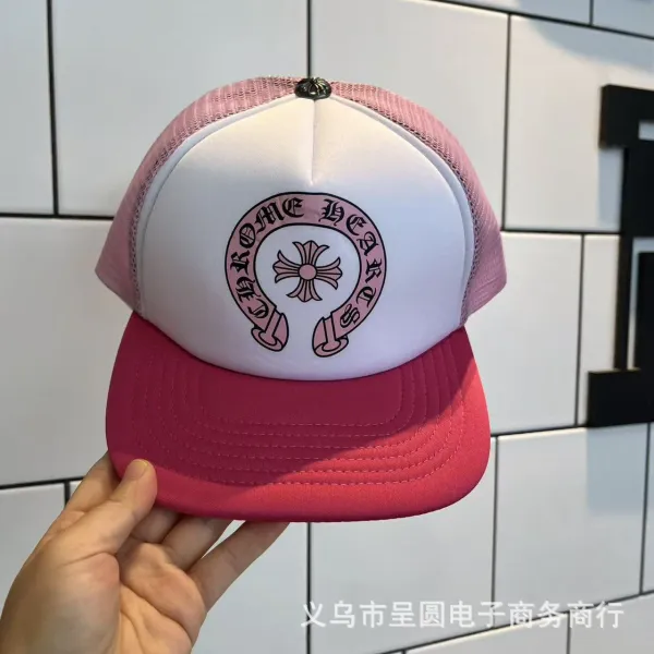 Chrome Hearts Logo Mesh Trucker Cap Pink and White Baseball Cap - 1