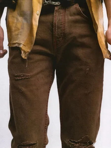 Saint Laurent Ripped Distressed Brown Jeans - 18