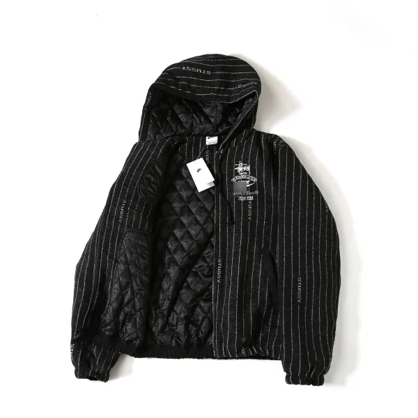 Stüssy x Nike Pinstripe Quilted Hooded Jacket Black - 1