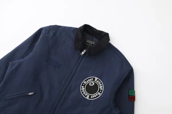 A Bathing Ape Bapesta Logo Embroidered Navy Work Jacket - 17