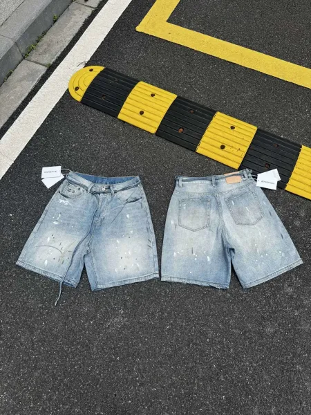 Acne Studios Paint-Splatter Denim Shorts Light Blue - 1