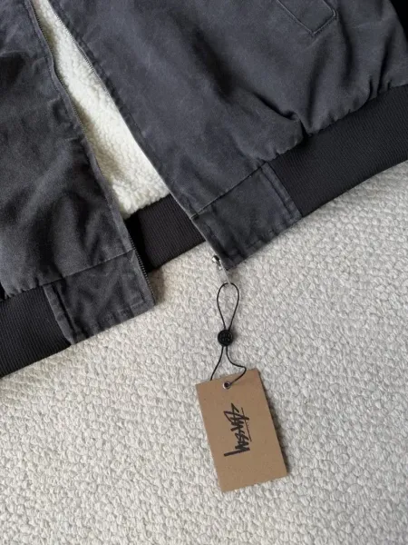 Stüssy Sherpa-Lined Bomber Jacket Charcoal Gray Outerwear - 7
