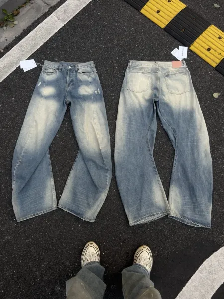 Acne Studios Paint-Splatter Wide-Leg Jeans Gray - 7