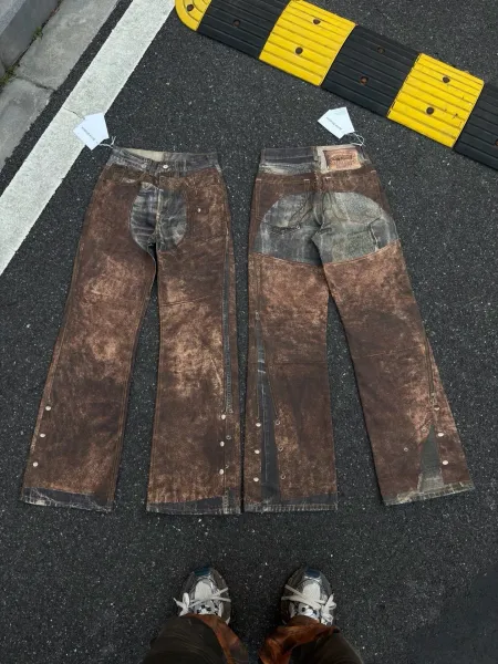 Acne Studios Paint-Splatter Wide-Leg Jeans Gray - 8