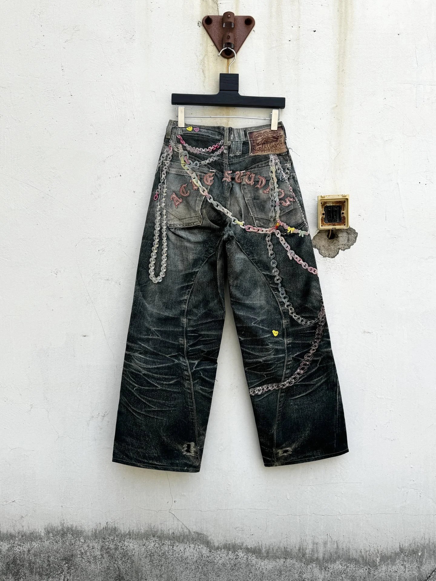 Acne Studios x Custom Chain-Embellished Distressed Wide-Leg Jeans - 1