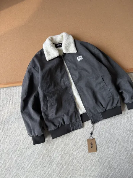 Stüssy Sherpa-Lined Bomber Jacket Charcoal Gray Outerwear - 3
