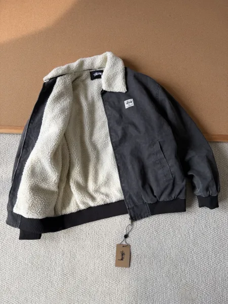 Stüssy Sherpa-Lined Bomber Jacket Charcoal Gray Outerwear - 8