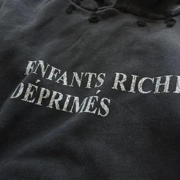Enfants Riches Déprimés Hoodie in Washed Blue with Printed Face Mask - 5