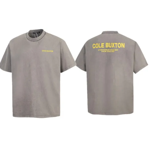 Cole Buxton Logo Print Washed Gray T-Shirt - 1