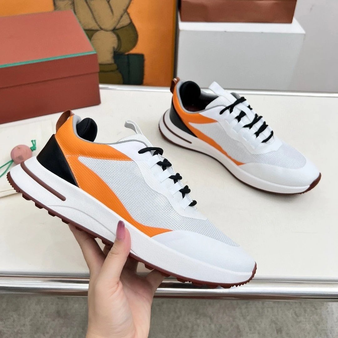 2025 New Arrival LP Men's Mesh Casual Running Shoes with Thick Sole Lace-Up Knit Upper Breathable Cow Leather Trim - European & US Market