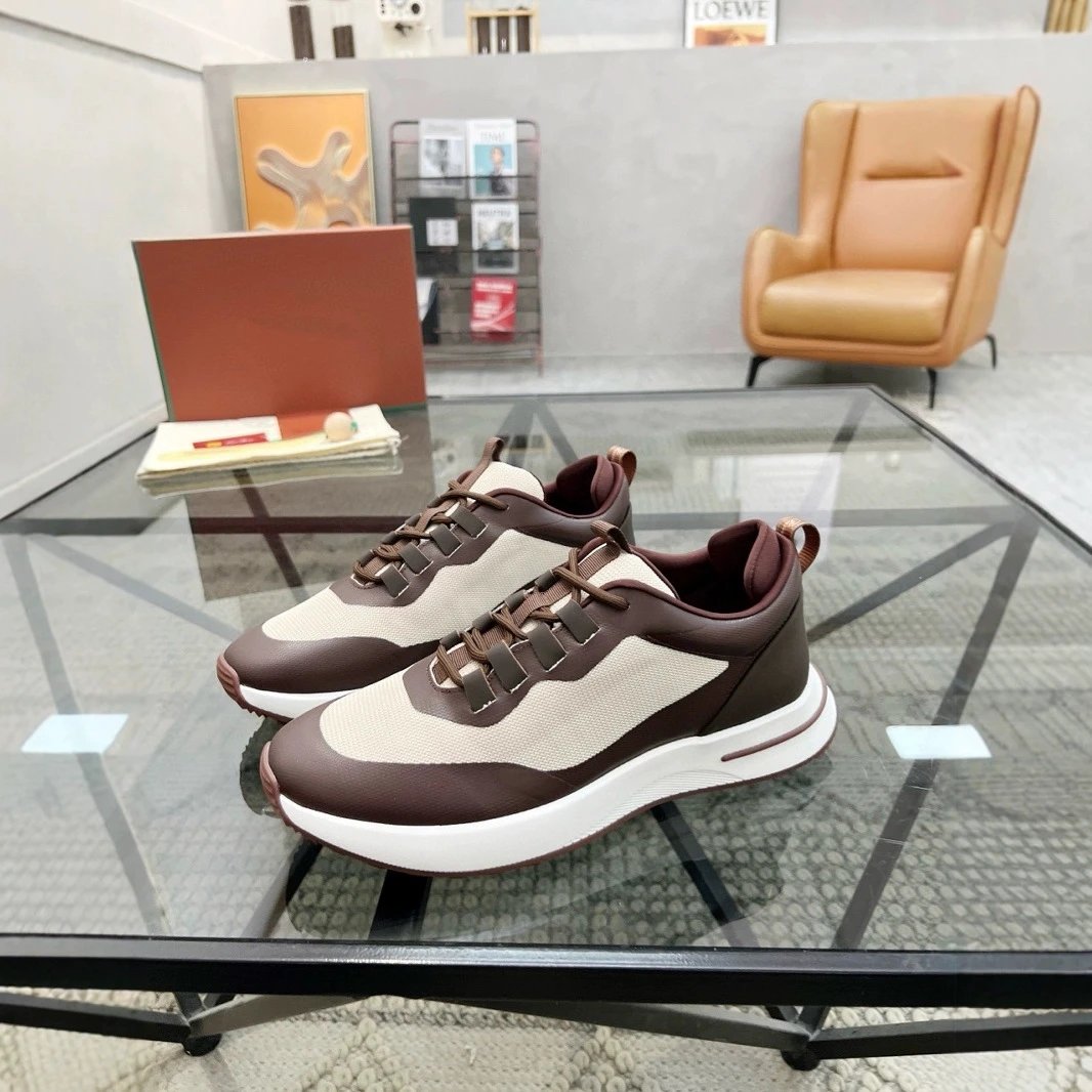 Lao Ma Shoe Store Men's Mesh Leather Low cut Lace Casual Sports Shoes Thick soled Fashionable Lightweight Low profile Running Shoes