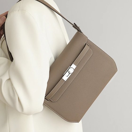 Fashion Kelly Postman Bag, Women's Genuine Leather Envelope Bag, Retro Cowhide Underarm Bag, Versatile Commuter Cross Shoulder Bag