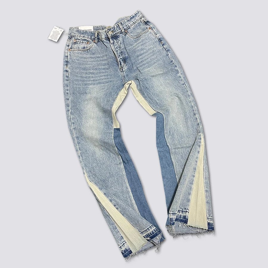 GA Denim Flared Bell-Bottom Jeans with Washed and Distressed Details