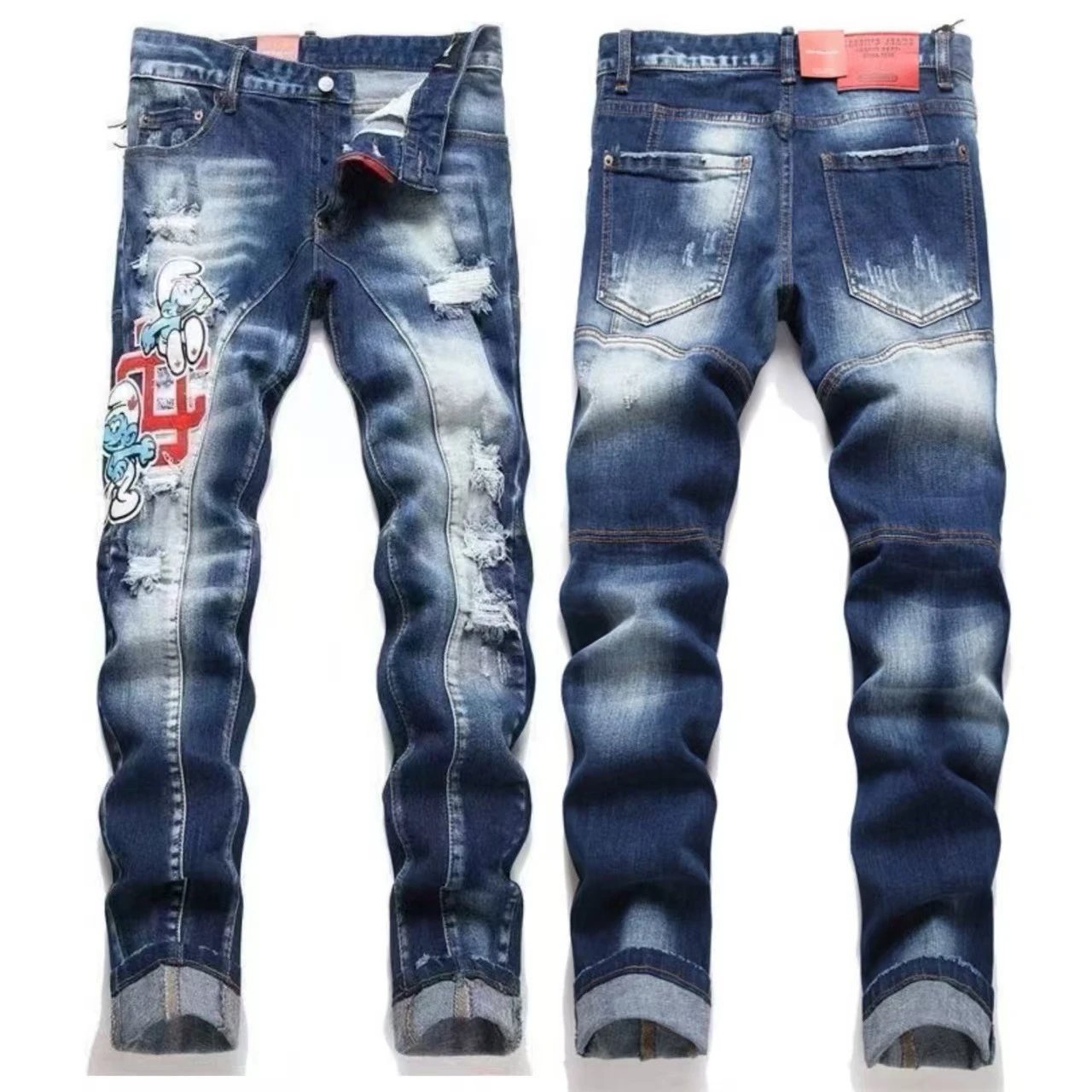 DSQ Denim Jeans with Distressed Washed Look and Slight Stretch