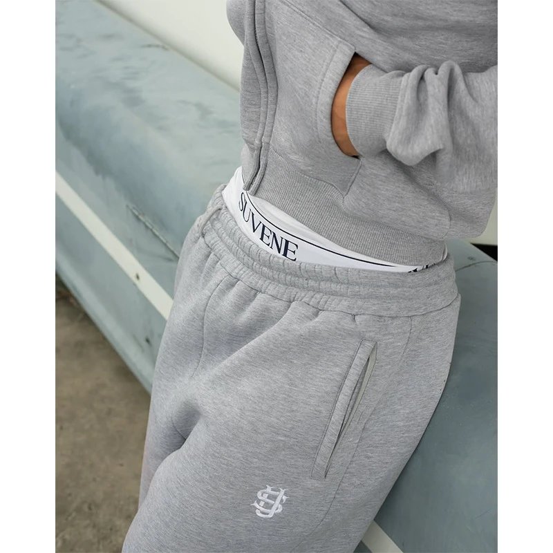 Zip-Up Sweatpants Solid Color Casual Long Pants KI TH