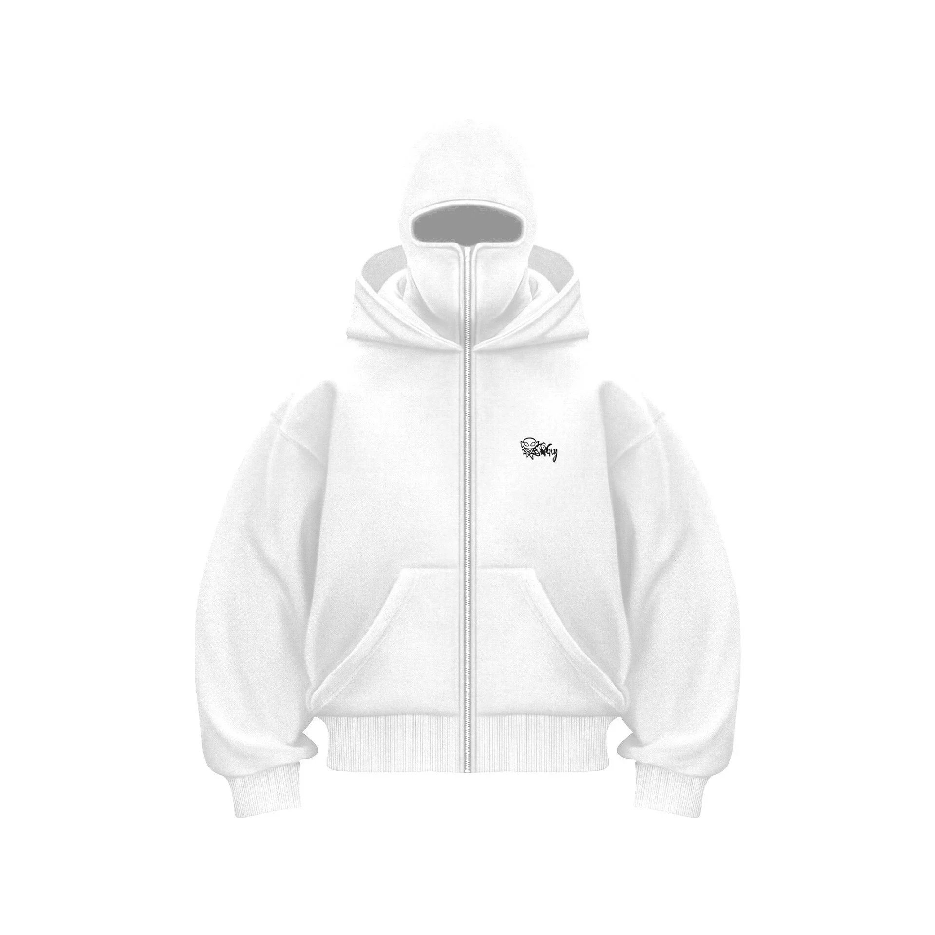 Mertra Zip Sweater Double Hood White