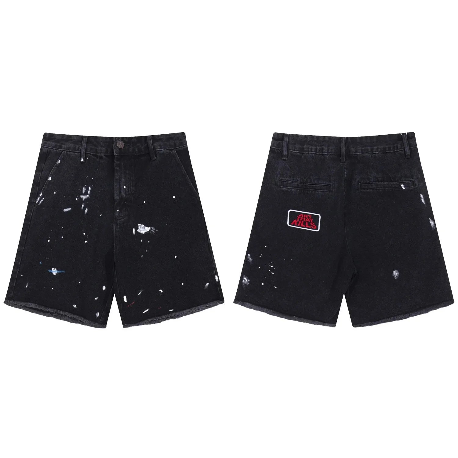 Gallery Dept Art That Kills Denim Shorts Paint Splatter Black