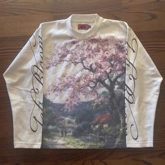 INS Y2K Floral Letter Print Loose Slimming Crewneck T-Shirt Streetwear Casual Outfit