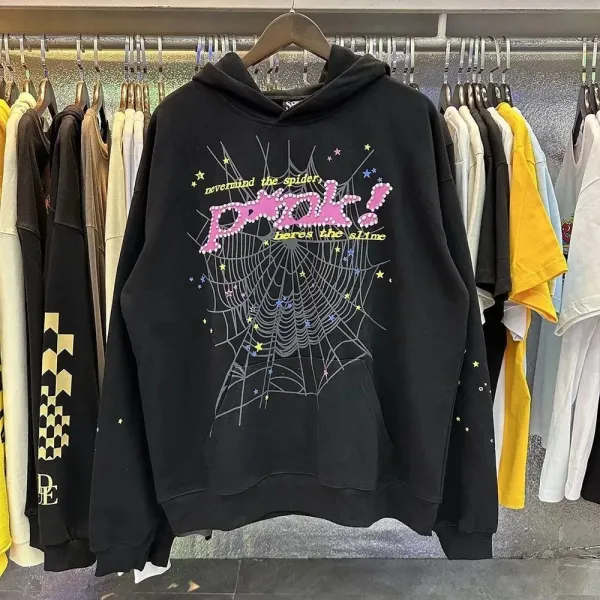 Pink! Spider Web Graphic Hoodie Black - 1