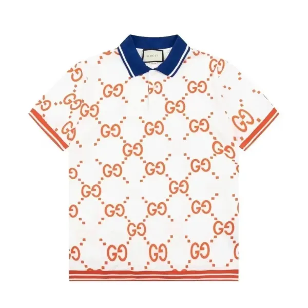 Gucci GG Marmont Print Polo White Orange Navy - 1
