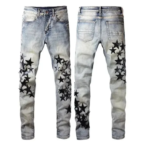 Star-Print Distressed Slim Fit Jeans - 1