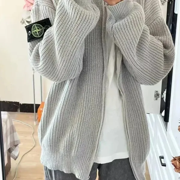 Stone Island Cable Knit Zip-Up Sweater Army Green - 7