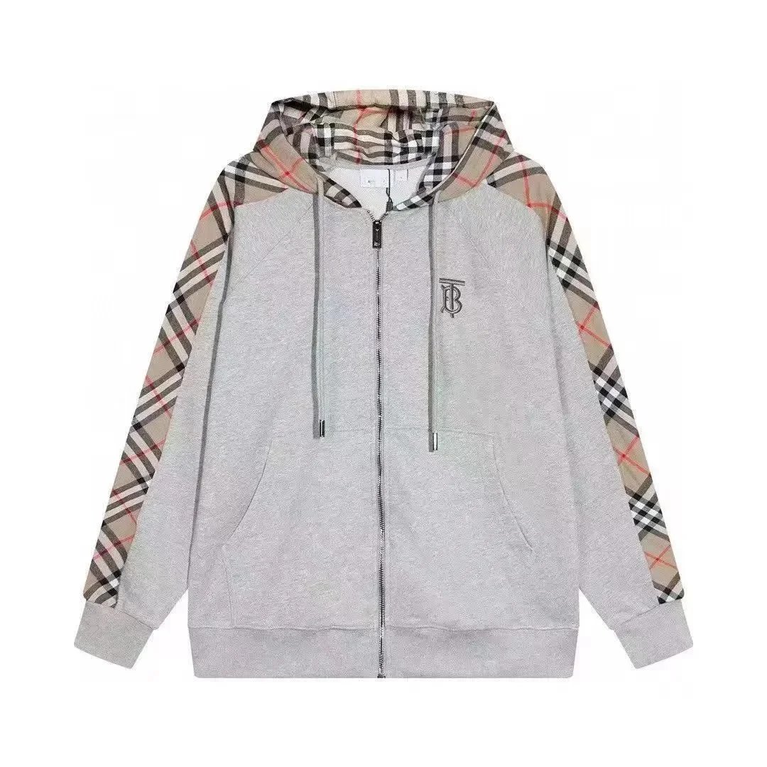 Burberry Check-Paneled Hoodie Gray - 1