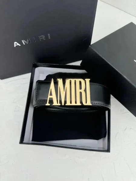 Amiri Logo Buckle Leather Belt Black - 1