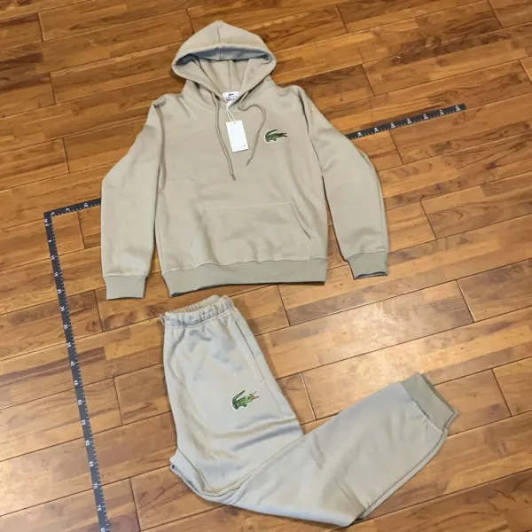 Lacoste Crocodile Logo Beige Hoodie and Sweatpants Set - 1