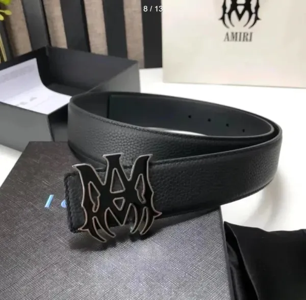Amiri Logo Buckle Leather Belt Black - 3