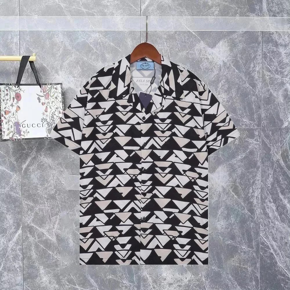 Prada Geometric Print Short-Sleeve Shirt Black and White - 1