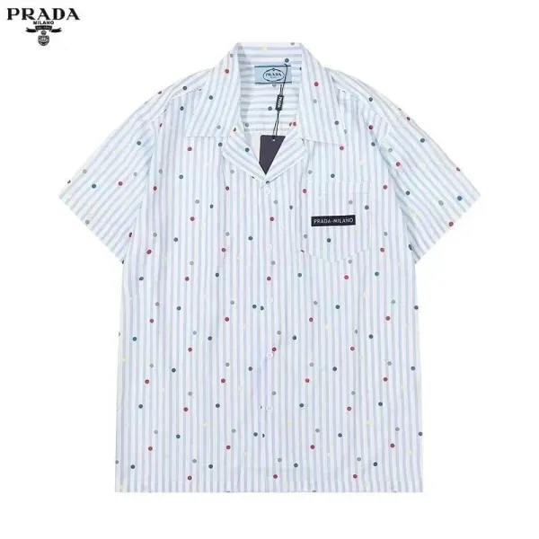 Prada Striped Polka Dot Short-Sleeve Shirt - 1