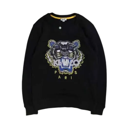 Kenzo Tiger Embroidered Black Hoodie - 1