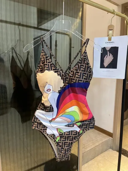 Fendi x Karl Lagerfeld Rainbow Marilyn Monogram Swimsuit - 1