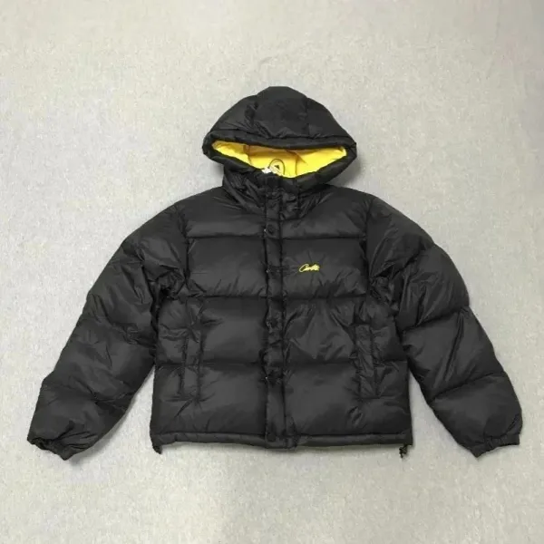 Corteiz Down Jacket Black with Yellow Lining - 1